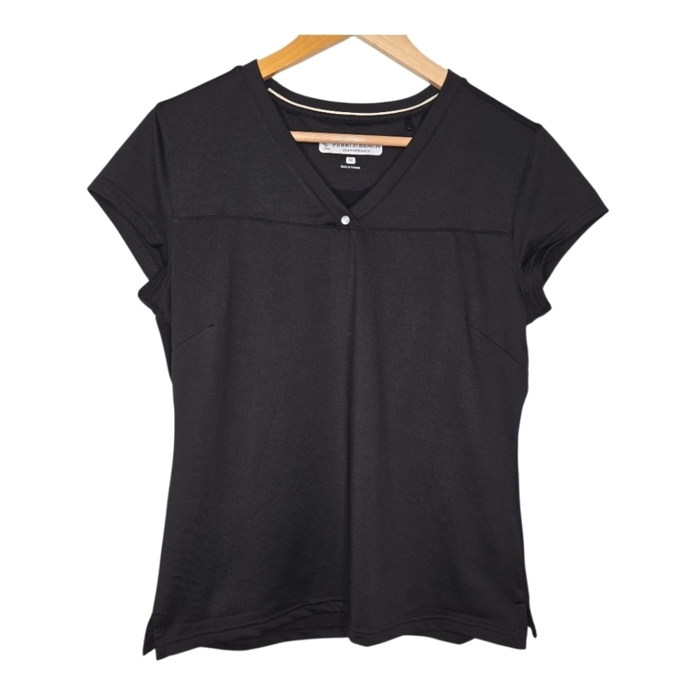 Pebble Beach Womens Black V Neck Performance Golf Polo Shirt Medium